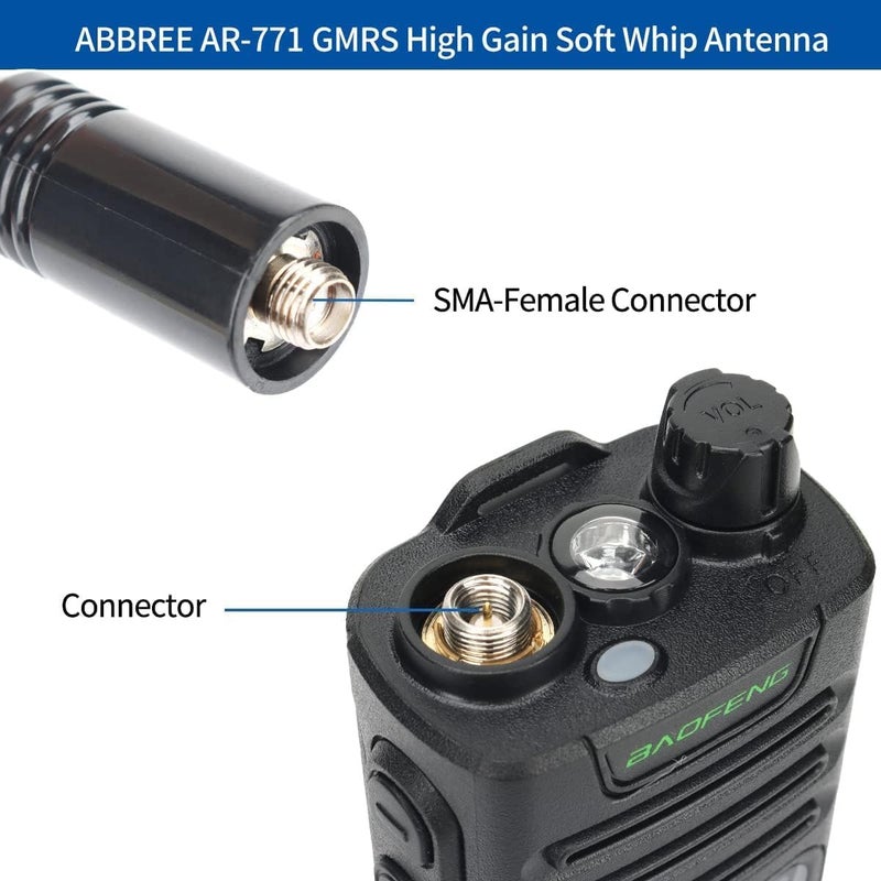 ABBREE AR-771C GMRS (462-467MHz) Antenna 15.3inch Whip Antenna SMA-Female for Baofeng UV-5R GMRS GM-15Pro GM-5RH UV-5G Plus TD-H3 UV-9G TD-H5 GMRS Radios,2Pack (Black) - Image 4
